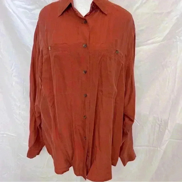 *Rare* 80’s/90’s Vintage Express silk burnt orange blouse. - Picture 2 of 12